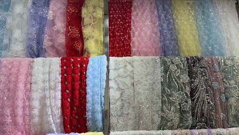 lace fabric ເຈົ້າສາວຫນັກທີ່ມີລູກປັດແລະ sequins