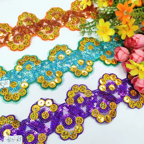 ການຖັກແສ່ວ multicolor multicolor sequins sequins hace lace trimming