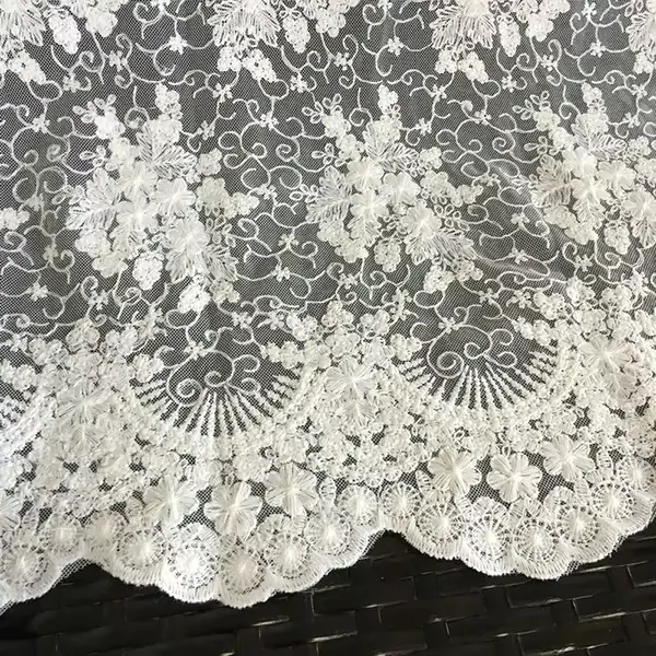 Custom Luxury Heavy Made Embroidery Tulle Beads Lace Mesh Beaded Fabric