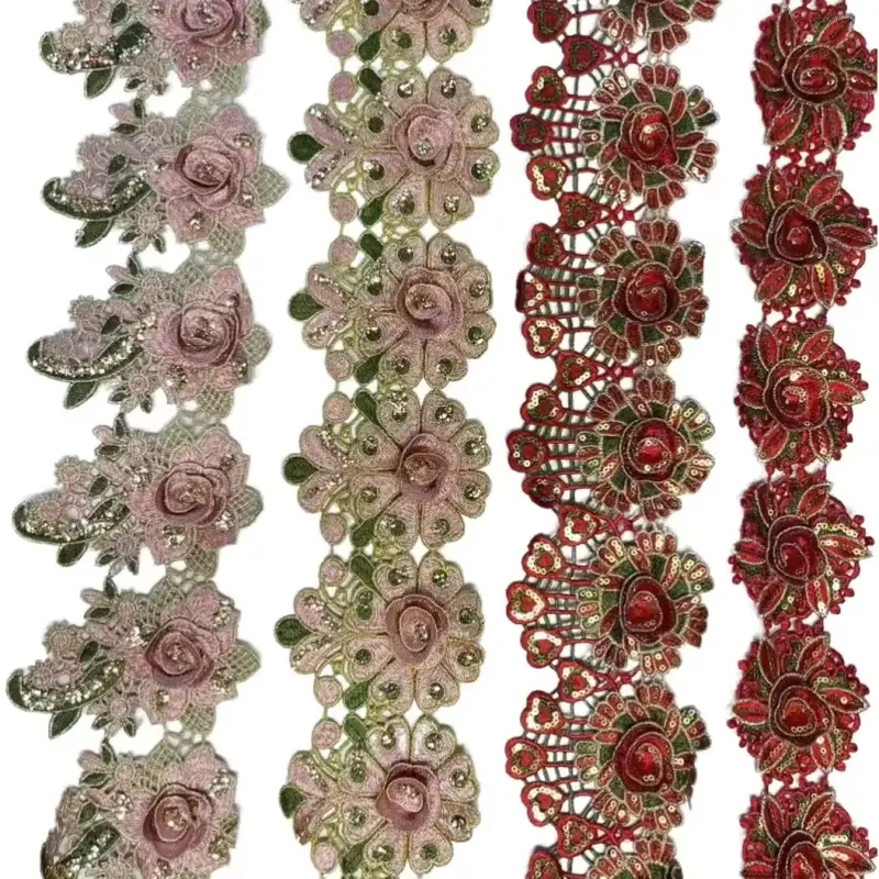 Fashionable High Quality Short Three Dimensional Floral Sequin Lace Suitable For Dresses And Other Accessories