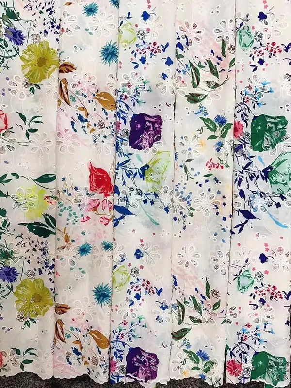 New Arrival 3d Flower Decorated 100 Cotton Embroidery Lace Fabric With Eyelet Holes For Women Shirt Clothing
