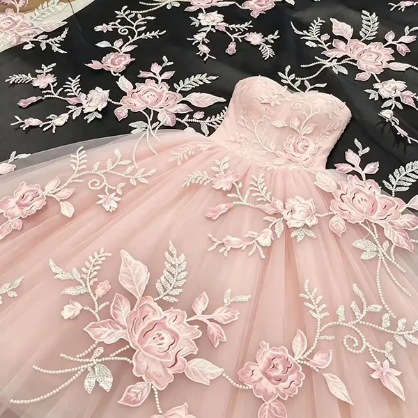 3d Embroidery Flower Applique Beads And Sequins Embroidered Lace Fabric 3d Embroidery Flower Applique Beads And Sequins Embroidered Lace Fabric