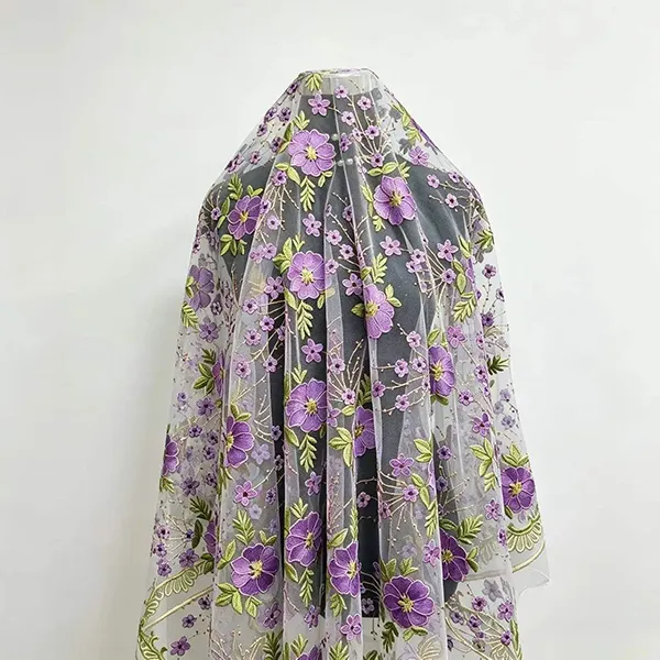 Vintage Multi-color Embroidery Mesh Lace Fabric ສໍາລັບ Dresses