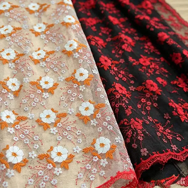 Vintage Multi-color Embroidery Mesh Lace Fabric ສໍາລັບ Dresses