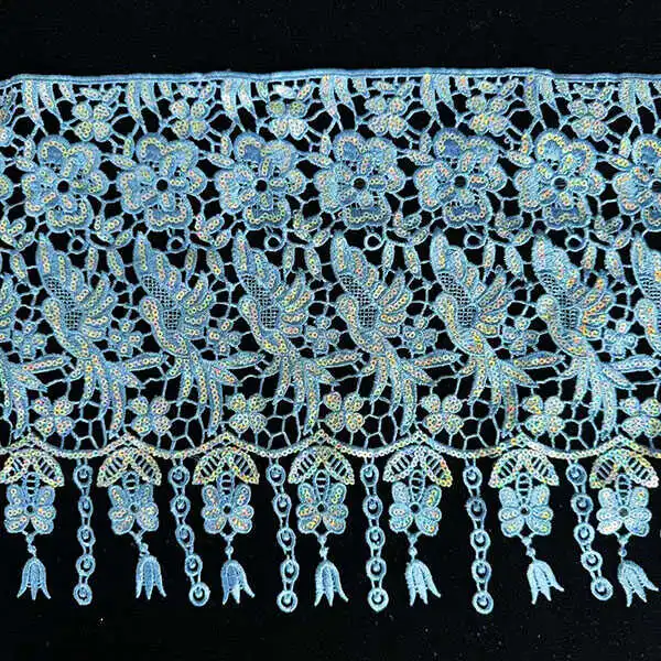 ຂາຍສົ່ງເສັ້ນດ້າຍ Polyester Custom 25cm Sequined Embroidery Lace with Sequins